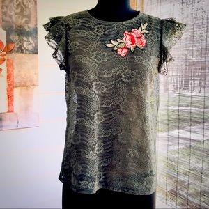 NEW! IZ BYER Sheer Lace Top